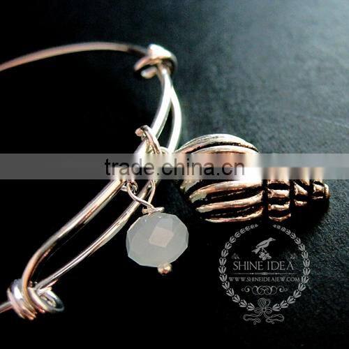 antiqued silver ocean sea shell fish blue glass bead charms wiring bangle bracelet fashion women jewelry 6440010