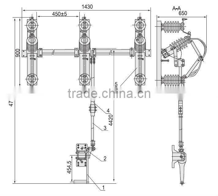 outdoor gang isolator switch 11kv / 33kv