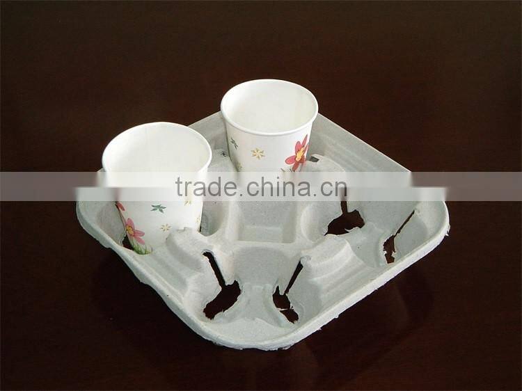 Custom water-proof four pulp mold coffee cup tray