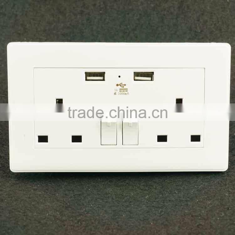 UK standard electric double power points wall switch with usb socket
