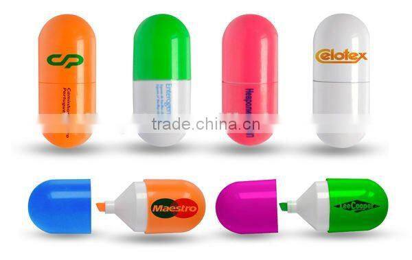 Capsule pill shaped Highlighters/colorful highlighter pen