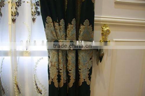 Noble Luxury Design Embroidery Fabric Ready Made Window Curtain with Valance and Sheer Set