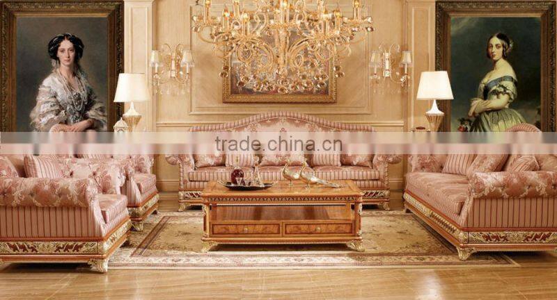 Noble Castle Upholstery Sofa Set, Luxury Solid Wood Carved Chesterfield Sofa For Living Room
