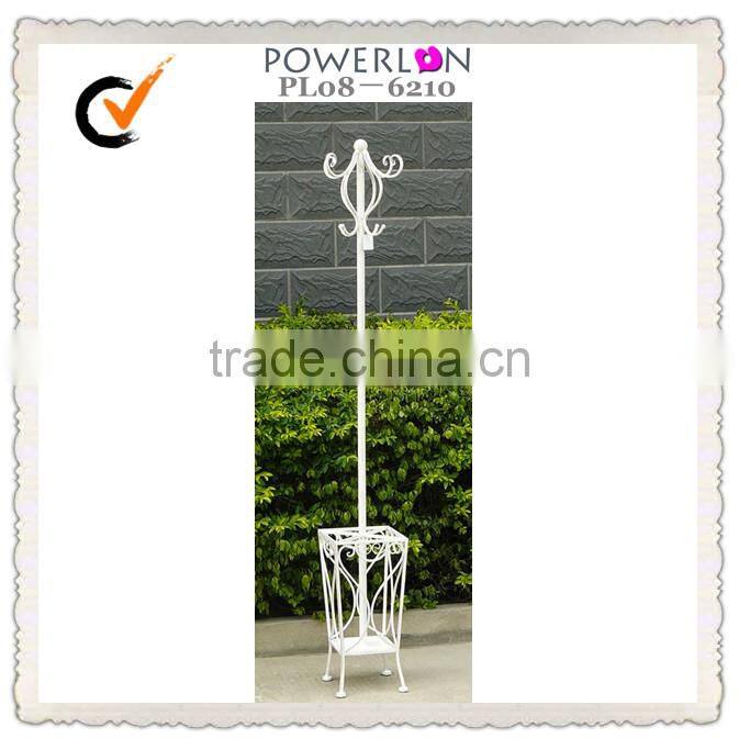 Antique White Portable Wought Iron standing Coat Rack