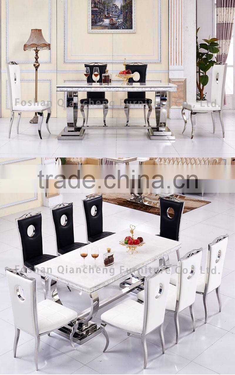 8 Seaters Dining Room Table Marble Top Stainless Steel