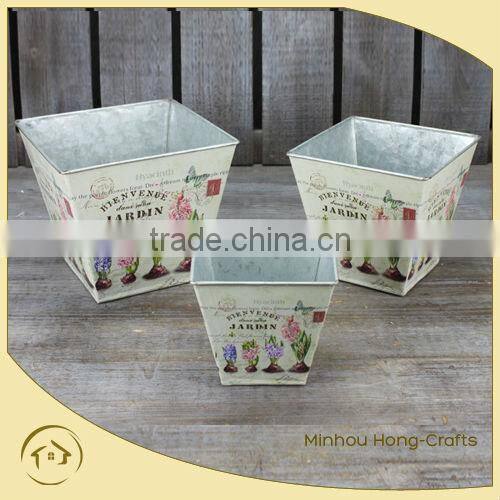 2016 lavender Design paper decal metal square flower pot for garden