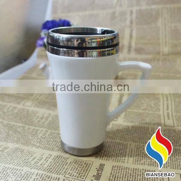 Straight body double wall stainless steel cup with handle
