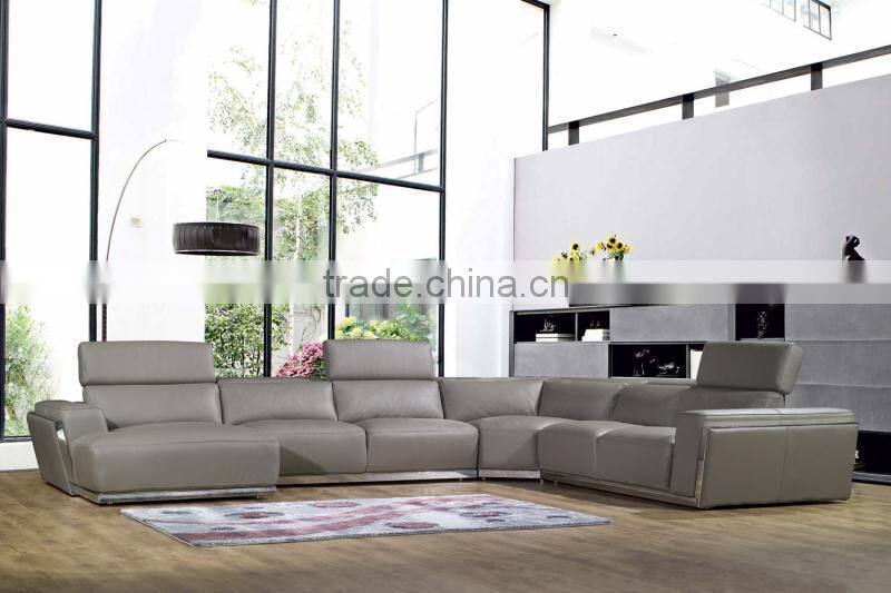 JR8031 elegant chic contemporary grey cow leather L shape living room luxury soft down cushion sofa
