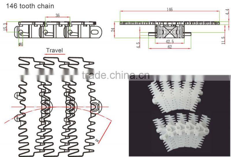 103 146 plastic tooth conveyor chain table top chain side flexing chain