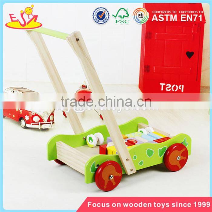 wholesale educational wooden baby activity walker funny toys wooden baby activity walker with building blocks W16E076
