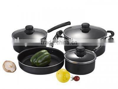 8pcs Wooden color bakelite handle pressed aluminum nonstick pots and pans