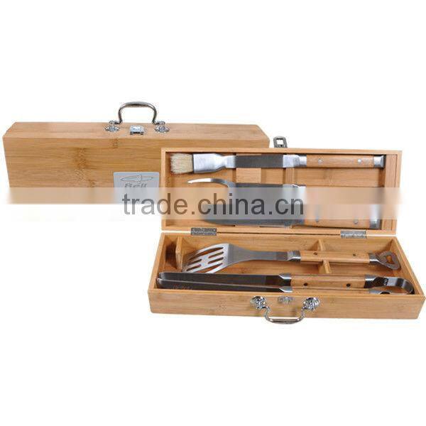 BQ-00515PCS Custom Design Stainless Steel Bamboo Handle bbq set