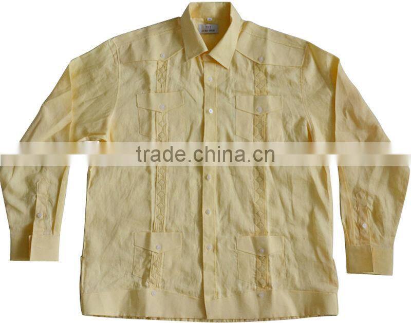 Men's 100% cotton Guayabera shirt with pintuck and embroidery