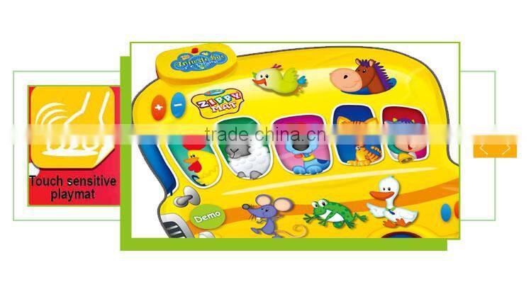 Hot selling educational cartoon bus toy musical playing mat baby