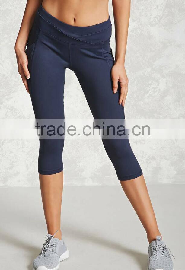 Active Sports Running Gym Women Capri Leggings Knee Length Tight Polyester Fashion Custom Made Compression Tights