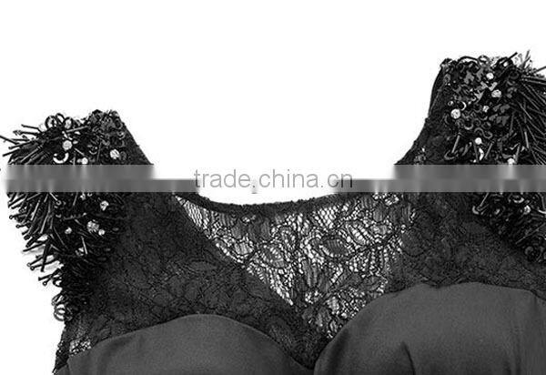 Women factory manufacturer latest fashion lace trim beadd a-line dress