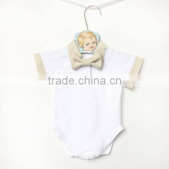 Most Popular 100% Cotton Tops and Beige Shortall Baby Clothes For Kids Boy With Bow Tie