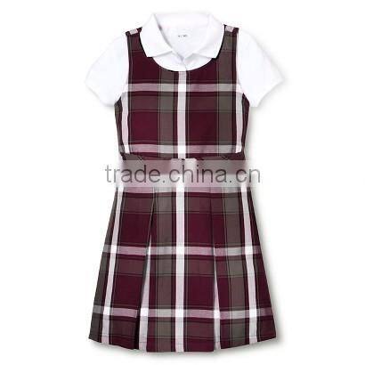 Elegant girl school uniform pinafore uniform box pleated dress With polo short sleeve shirt