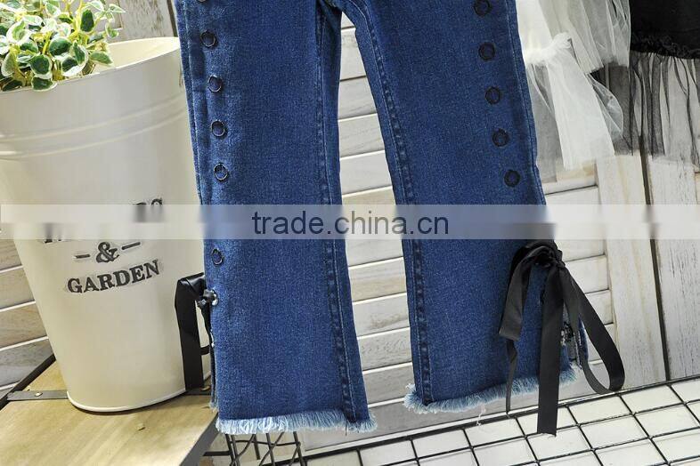 2-7 years Wholesale 2017 Hot Selling Girls Denim Bow Pants Autumn Holes Fashion Girls Jean Flare Pants
