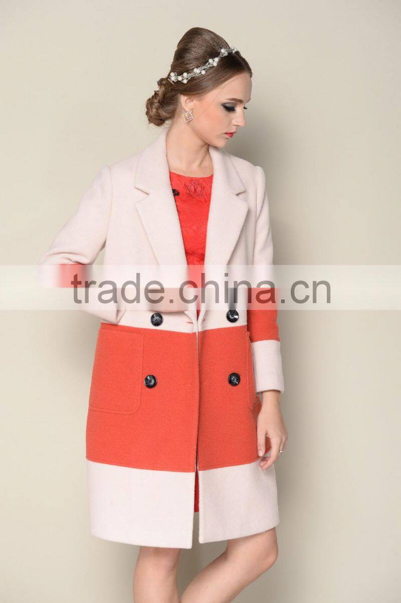 DWL001good selling contrasting color designed double breasted style korea women winter coat