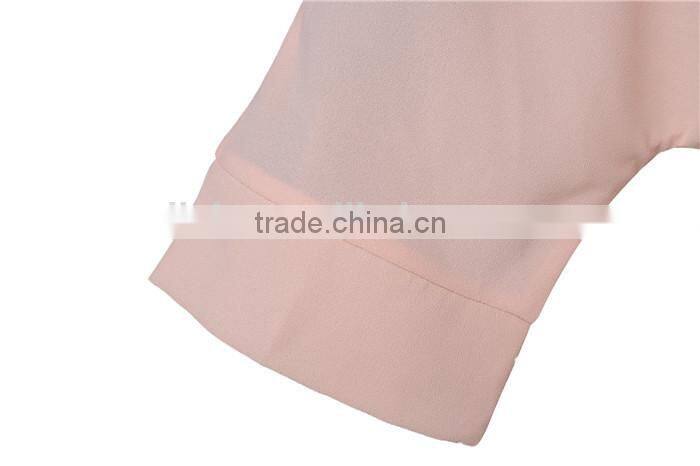 cute lace designed pink 2015 new design chiffon lady blouse/woman blouse