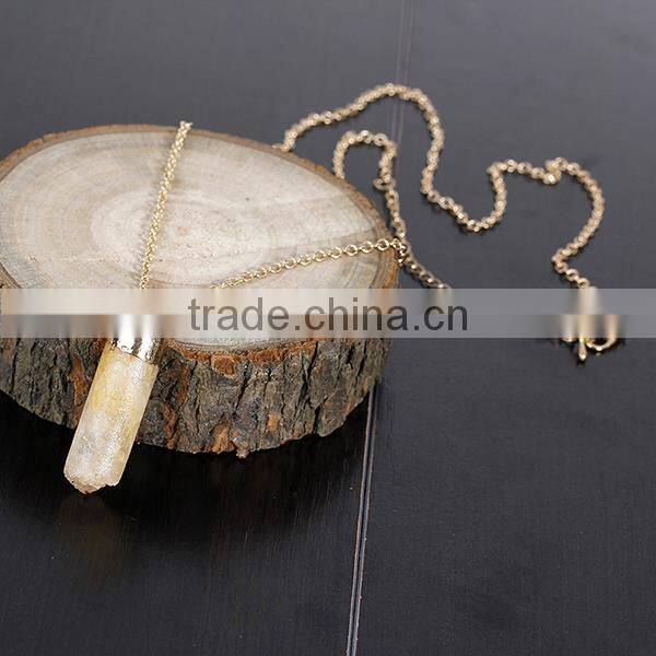 New Fashion Quartz Crystal Druzy /Drusy Necklace Link Cable Chain Gold Plated Cylinder Orange Pendant 62cm - 61cm long