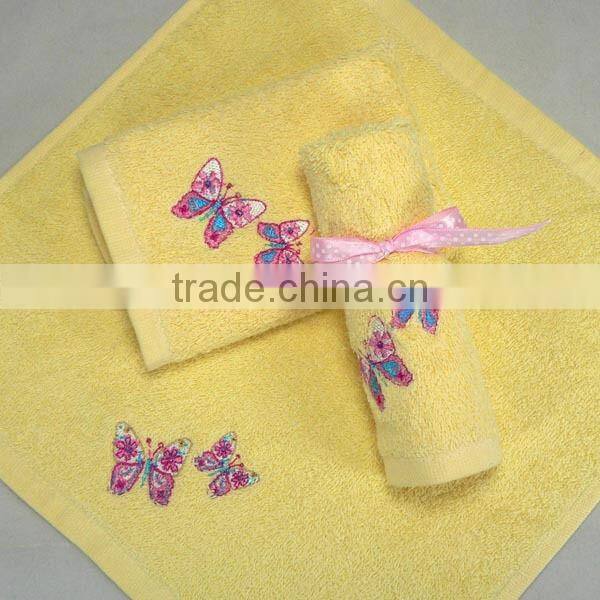 butterfly embroidery yellow towels with logo, towel yellow