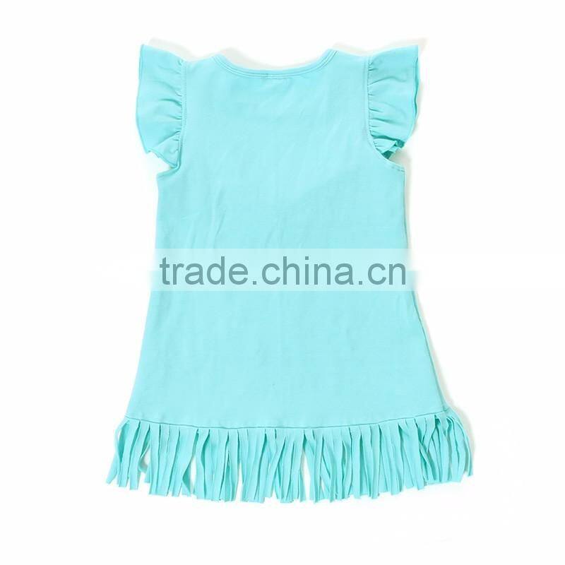 baby girls tassels cotton dress boutique all-match clothing kids wear fringe multi color mint M7031507