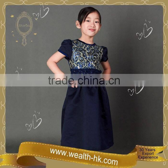 Shortsleeves Dark Blue colour kids Evening Ball Gown Dresses