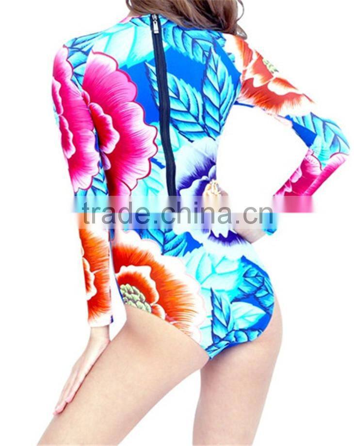 85% Polyester 15% Spandex Sublimation Zipper Long Sleeve Swimwear