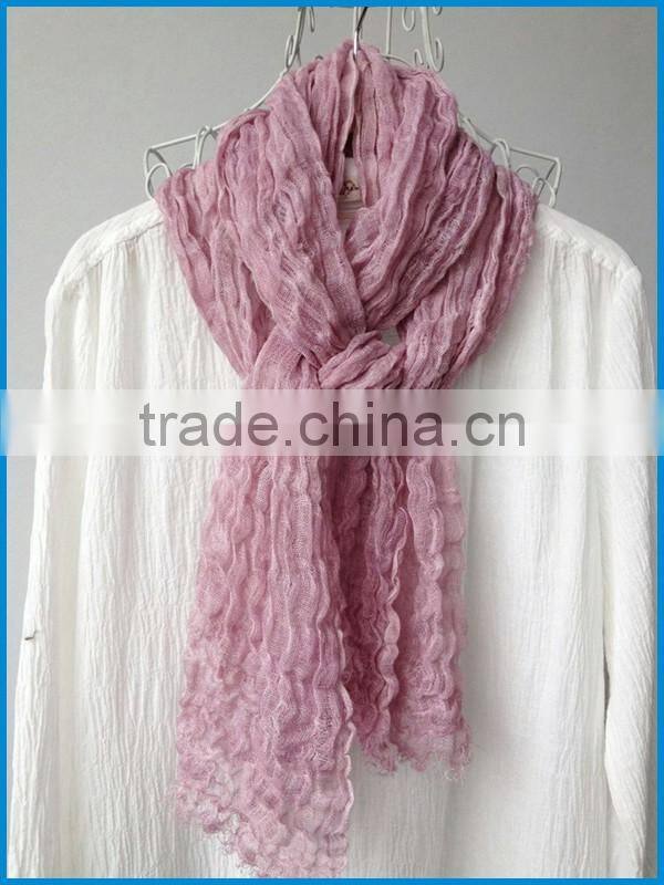 Men and women's fashion linen solid colour crinkle scarf