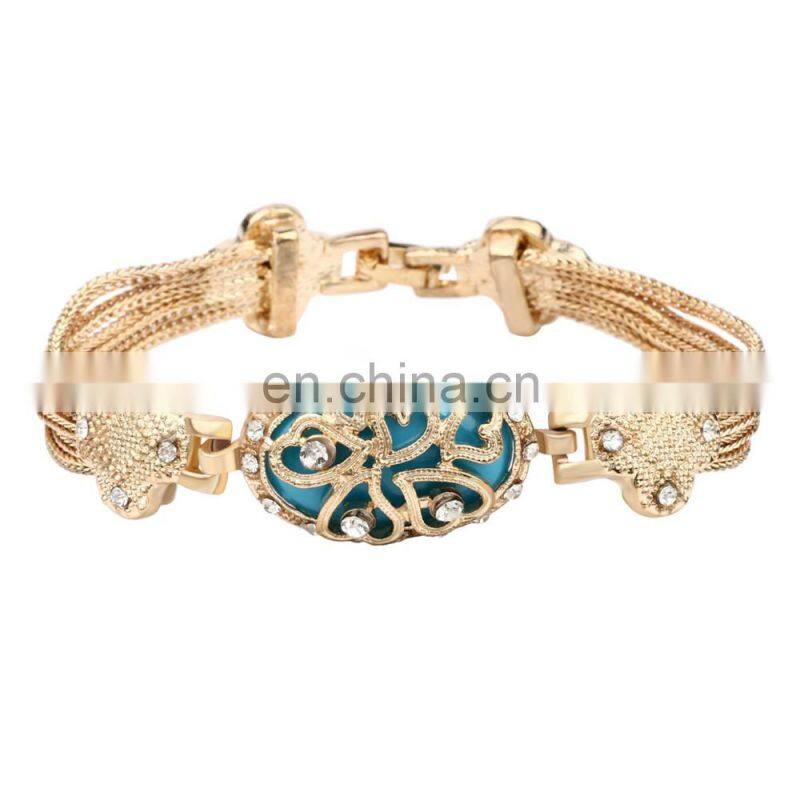 Retro Style Bracelet Multi Alloy Line Hollow Bracelet Colorful stone Bracelet Silver