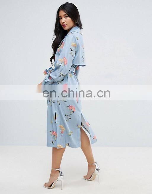 Wholesale New Fashion Autumn Printing Back Side Vent Bulk Ladies long Wind Coat