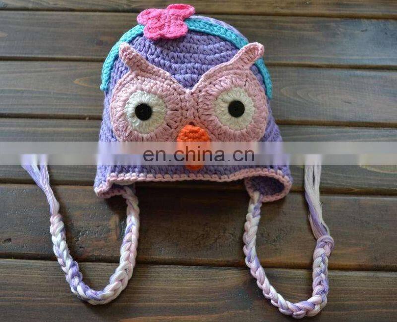 Wholesale Crochet Cotton Kids Girl Giggle & Hoot ' HOOTABELLE' Ear Flap Hat ,Baby OWL Beanie