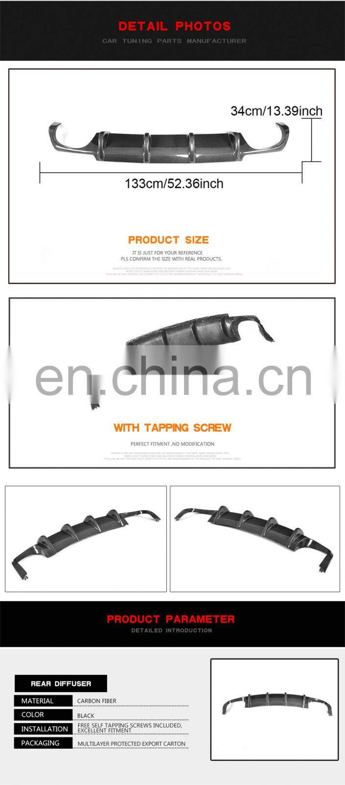 For Volkswagen VW Scirocco R Racing Style Carbon Fiber Rear Bumper Diffuser 15-18