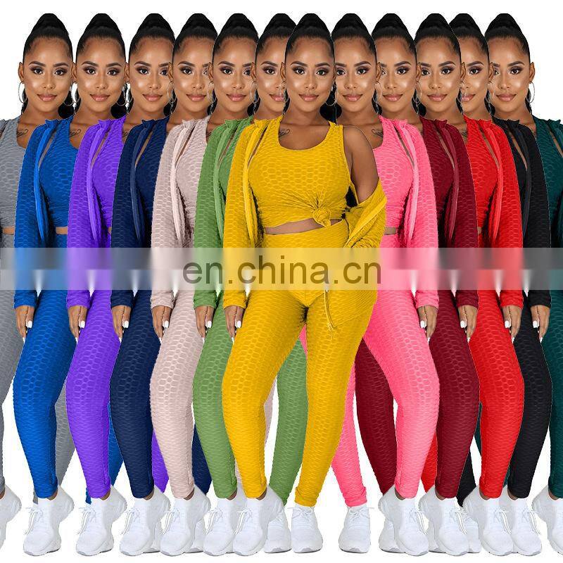 Customized LOGO Valentine's Day Clothes New Spring and Autumn Hooded Zipper Plus Size Sweater Sports Three-piece Yoga Set