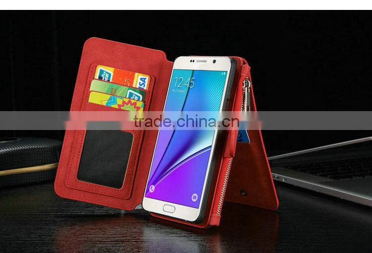 best sale genuine leather for Samsung NOTE 5 case, for Samsung NOTE 5 detachable wallet case
