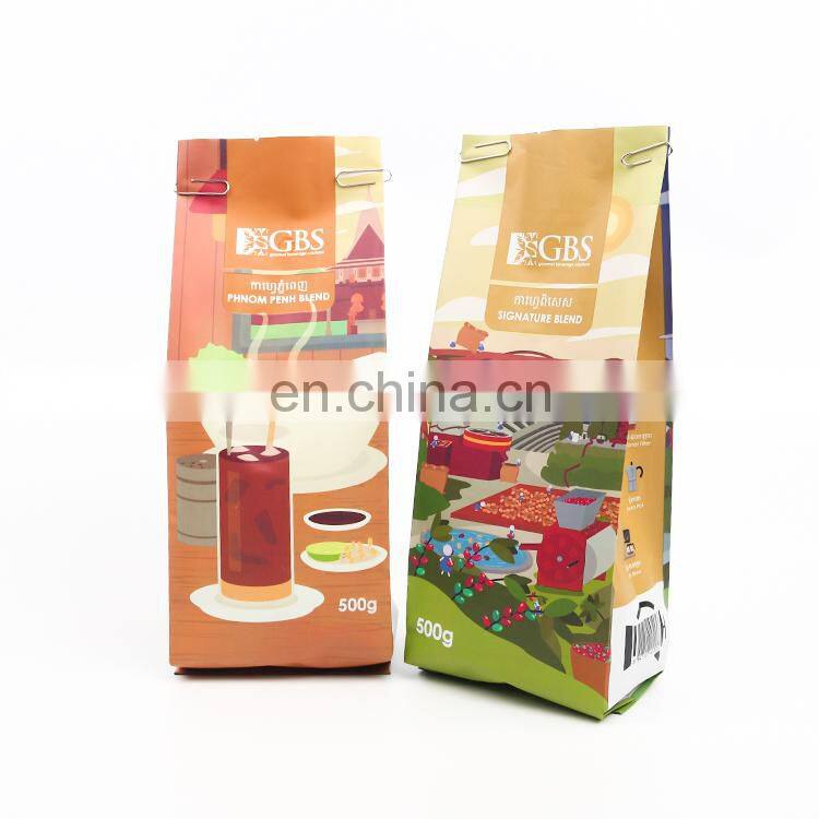 Manufacture Custom printed logo recycle eco-friendly 250g empty coffee bags with valve