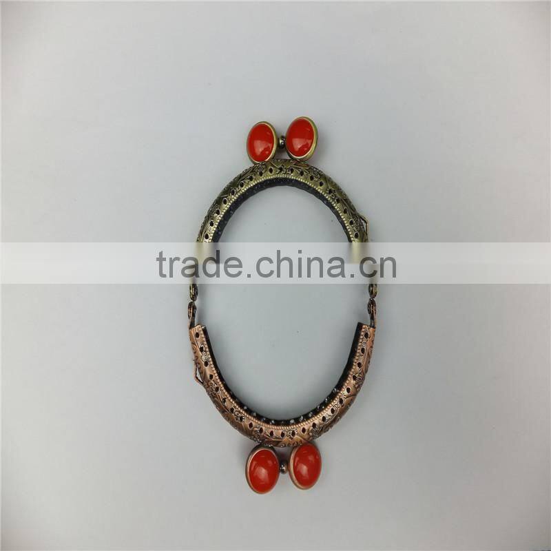 DIY LOVE flower print decoration antique brass sewing metal purse frames red kiss clasp