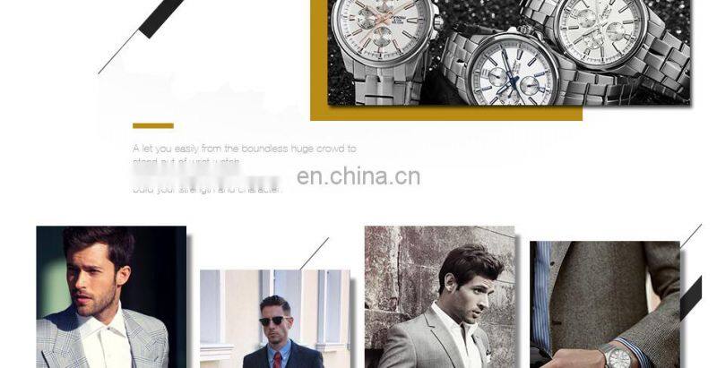 SINOBI Business Men's Watch Top 316L Stainless Steel Case & Band Calendar Date Week Display 1126G Montre Homme