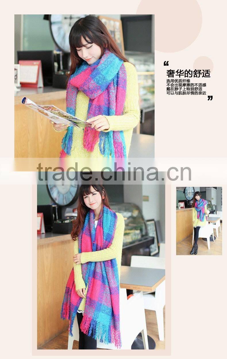 Wholesale New Winter Lady Fashion Tassel Loop Yarn Plaid Blanket Scarf
