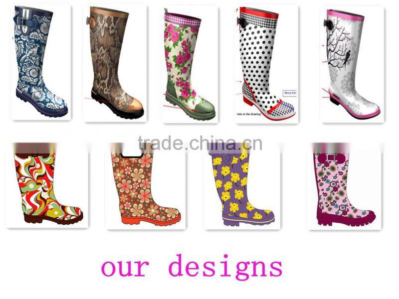 Paint flower print ladies neopren rubber boots