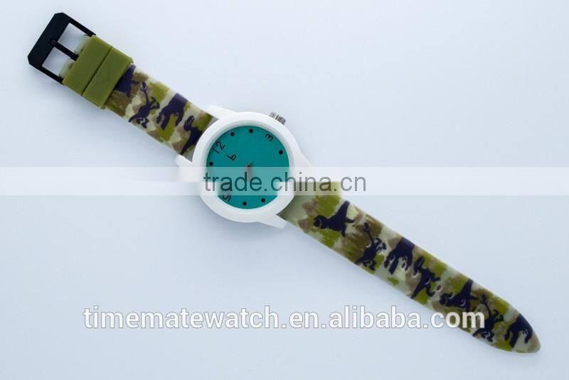 silicone camouflage strap wristwatch quartz stainless steel back watch