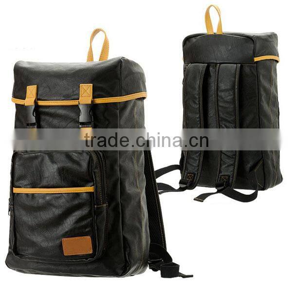 Vintage online wholesale shop clear black leather drawstring laptop backpack bag
