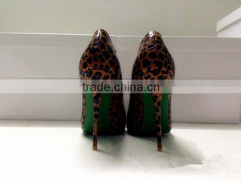 Catwalk New Arrival Leopard Patent Leather 120mm High Pointed Toe Stiletto J-String Shoes Women