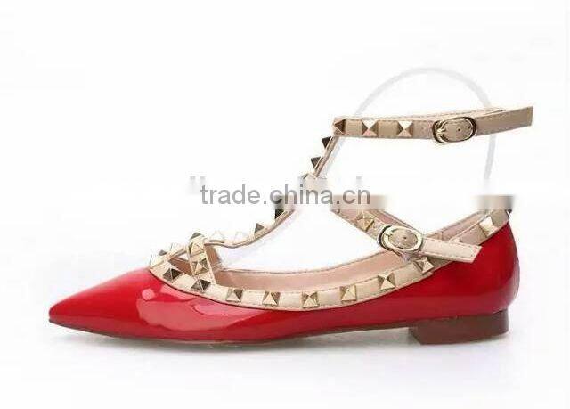 Pointed Toe Lamb Leather Ballet Flats Watercolor Flat Shoes Nice Plating Rivets 5mm heel