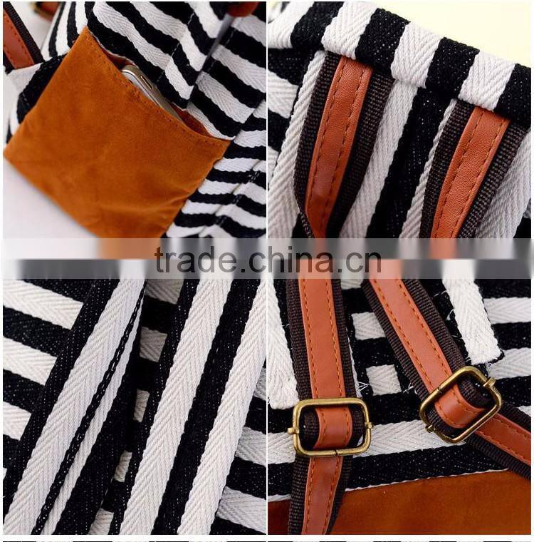 fashion simple strip for canvas backpack navy blue shoulder bag