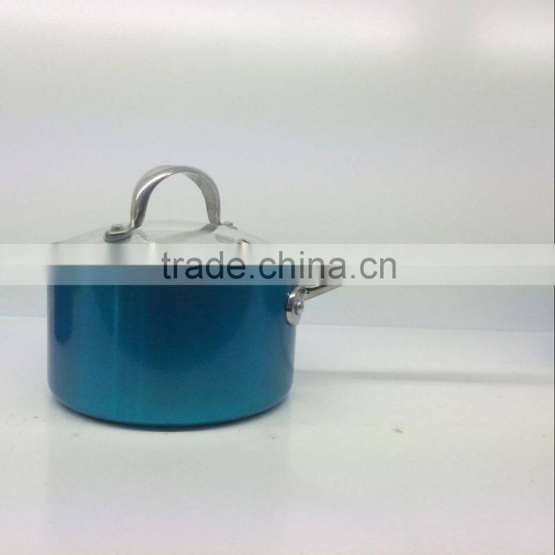 Sky Blue High Quality Low Price Aluminum Non-stick Press Sauce Pan Milk Cooking Pot S/S Handle