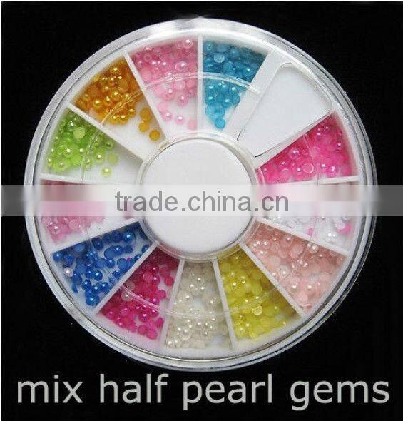 Rrhinestone nail art nai beauty nail decoration fake pearl nails mixed color