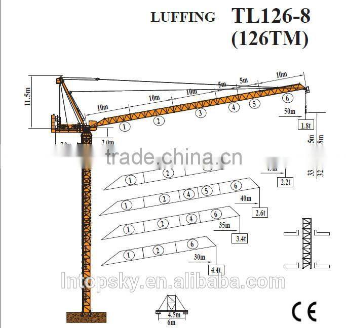 hot sale TL126-8T luffing jib tower crane